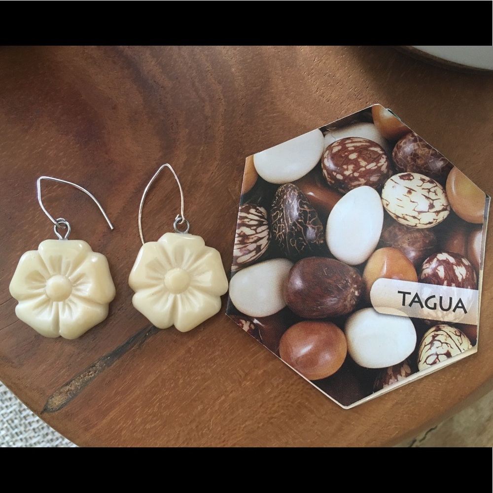 Carved Palm Ivory Sterling Silver Earrings